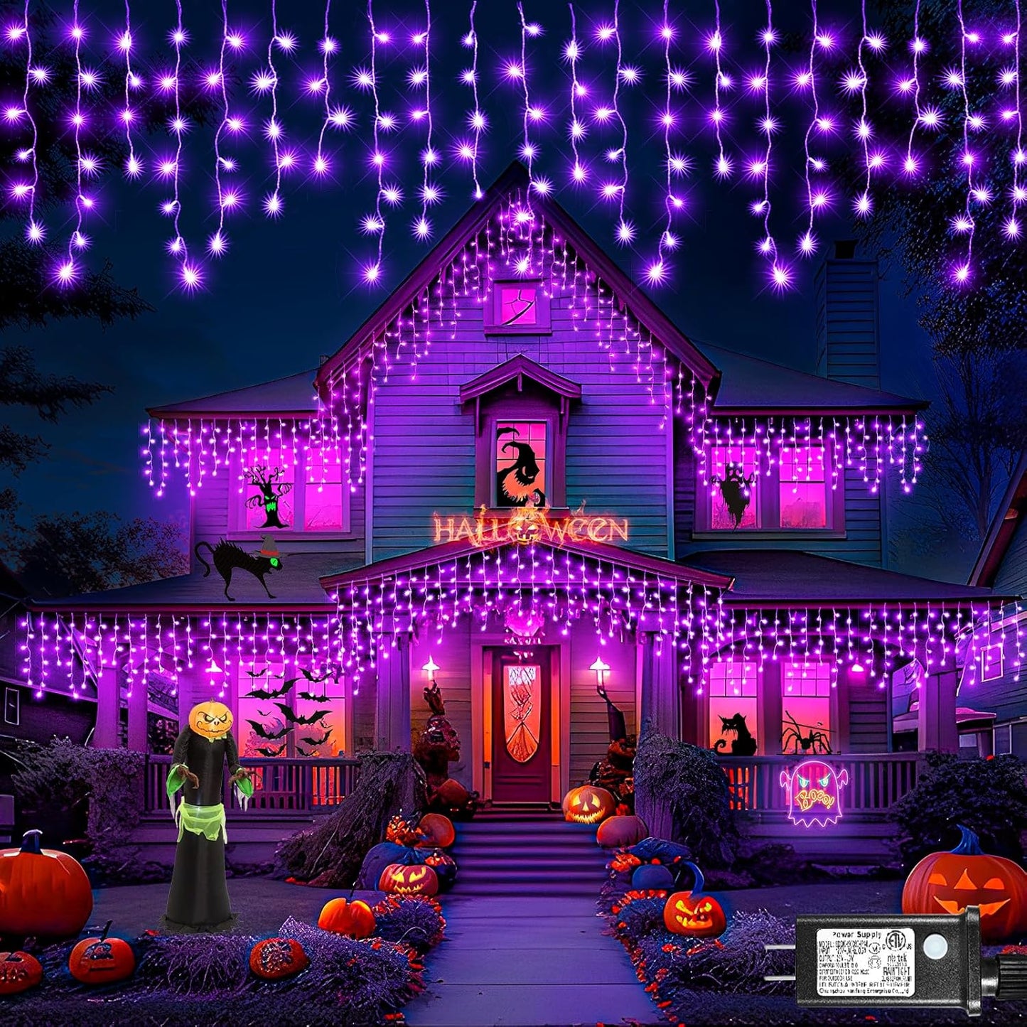 640 LED Purple Halloween Lights Outdoor, 66FT Icicle Lights for Outside with 8 Modes 120 Drops, Waterproof Plug in String Curtain Light for Indoor House Room Patio Party Decorations