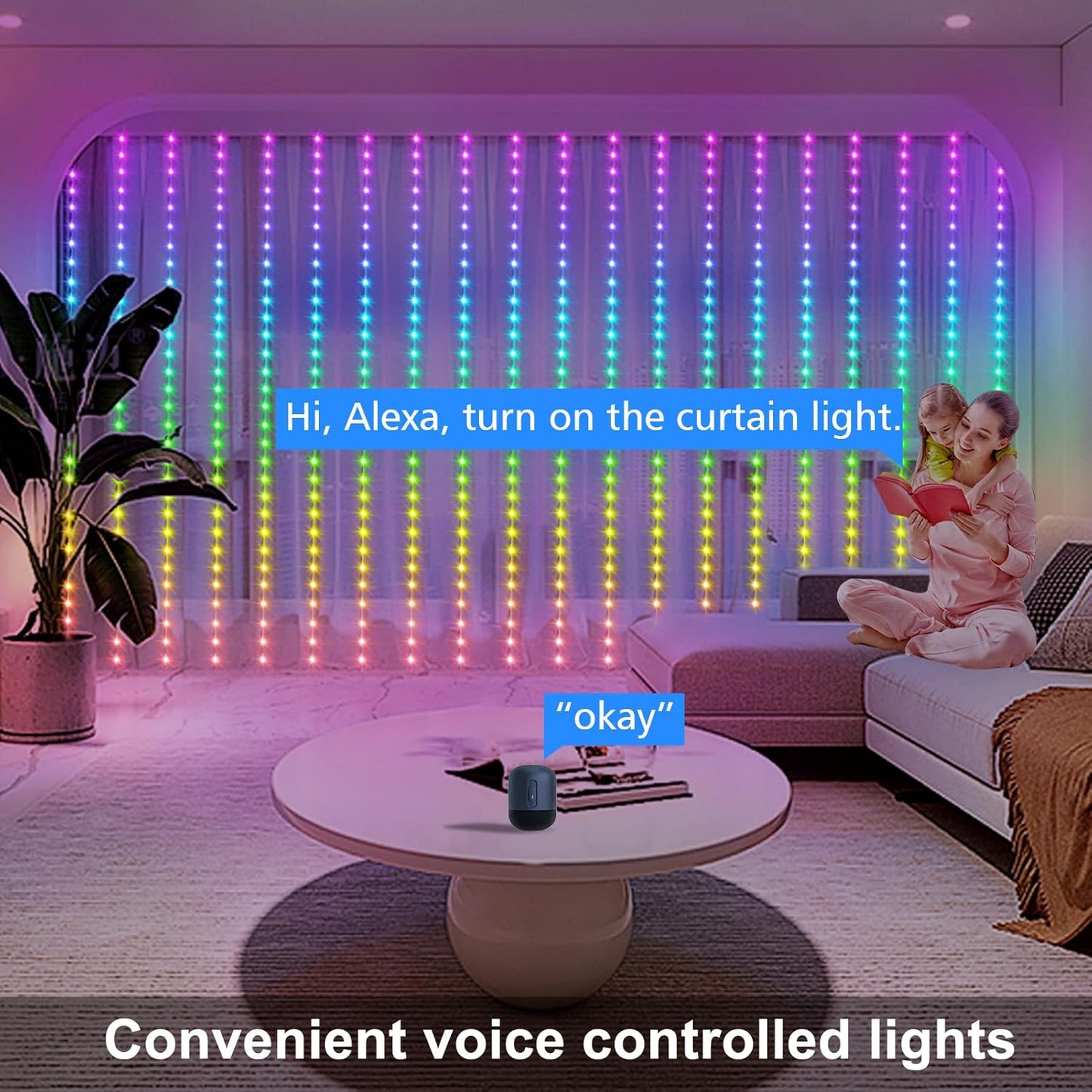 echosari Smart 600 LED Curtain Lights, 20Ft x 10Ft, Compatible with Alexa, App Control, DIY Fairy Lights, Dynamic for Backyard, Home, Wedding, Party Decor - RGB Color Changing IC