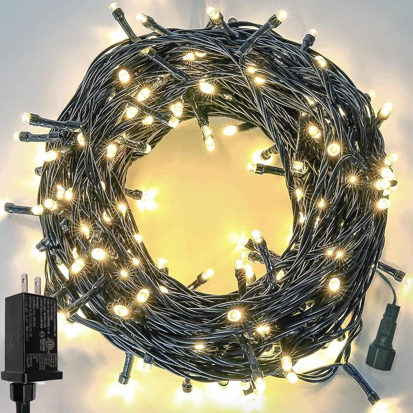 33 FT 100 LED Christmas String Lights Indoor Outdoor, Memory Function & Timer & 8 Modes, UL Certified, Linkable Green Wire Waterproof Twinkle Light for Christmas Tree Party Garden Decor (Warm White)