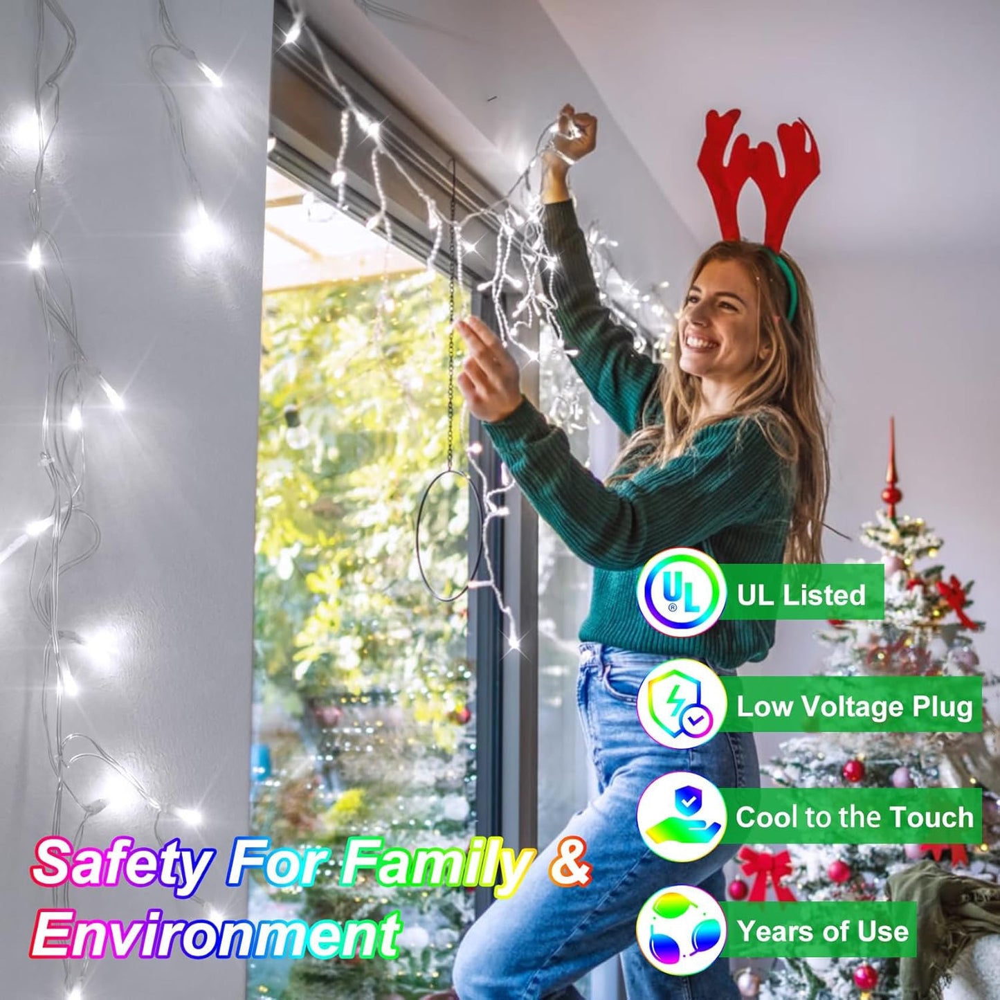 792 LED Christma Lights with 176 Drops, 82ft Outdoor Hanging lights with 8 Modes & Timer Memory, Outsite Waterproof Curtain String Lights for Front House Fence Tree Holiday Decorations Cool White