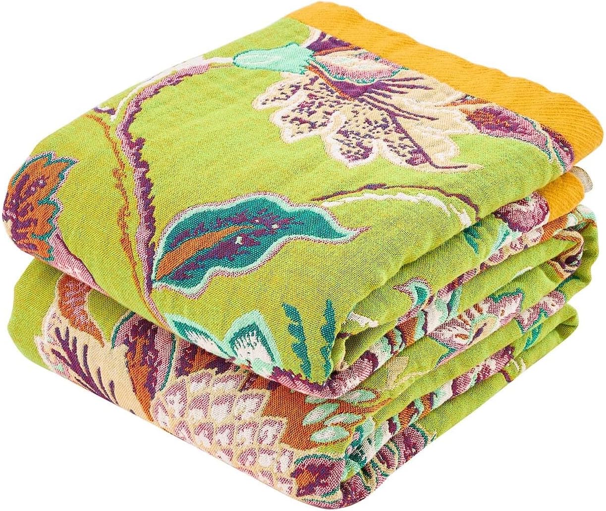 Fall Throw Blanket, 100% Cotton Soft Rustic Boho Throw Blanket for Bed, 90"x98" Farmhouse Decor Bed Flower Blankets, Light Weight Reversible Bohemian Throw Quilt