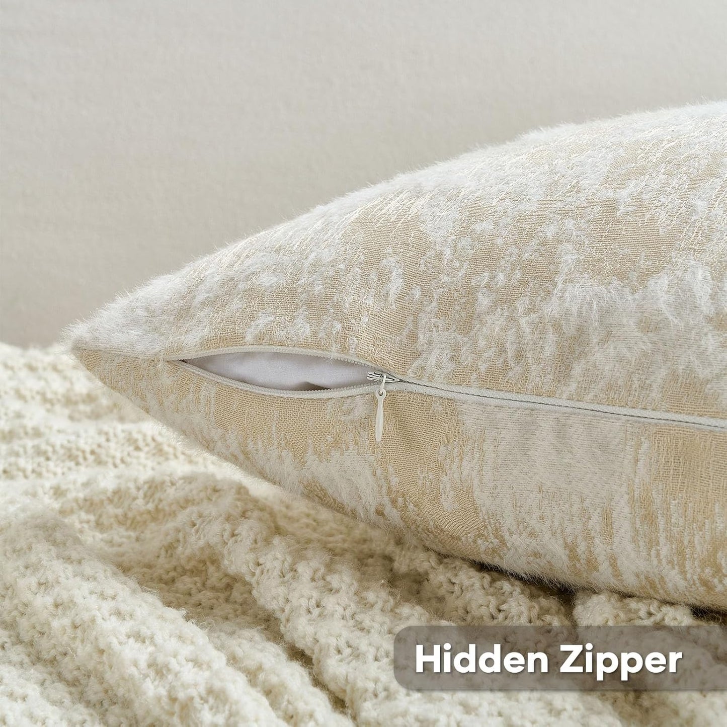 FUTEI Yellow White Decorative Throw Pillow Covers 24x24 Inch Set of 2,Soft Faux Cashmere Jacquard - Textured & Cozy Euro Pillow Shams,Modern Home Decor for Couch Bed Living Room