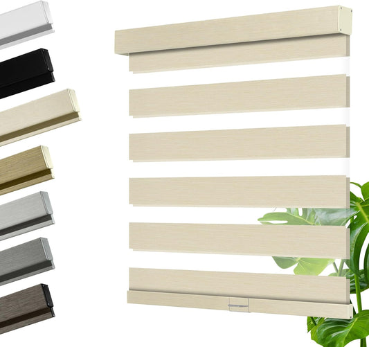 Cordless Zebra Blinds for Windows, Blackout Interior Blinds,Easy to Install,UV Protection,for Offices and Home,Custom Roller Shades, Mousse Beige,81" W x 64" H