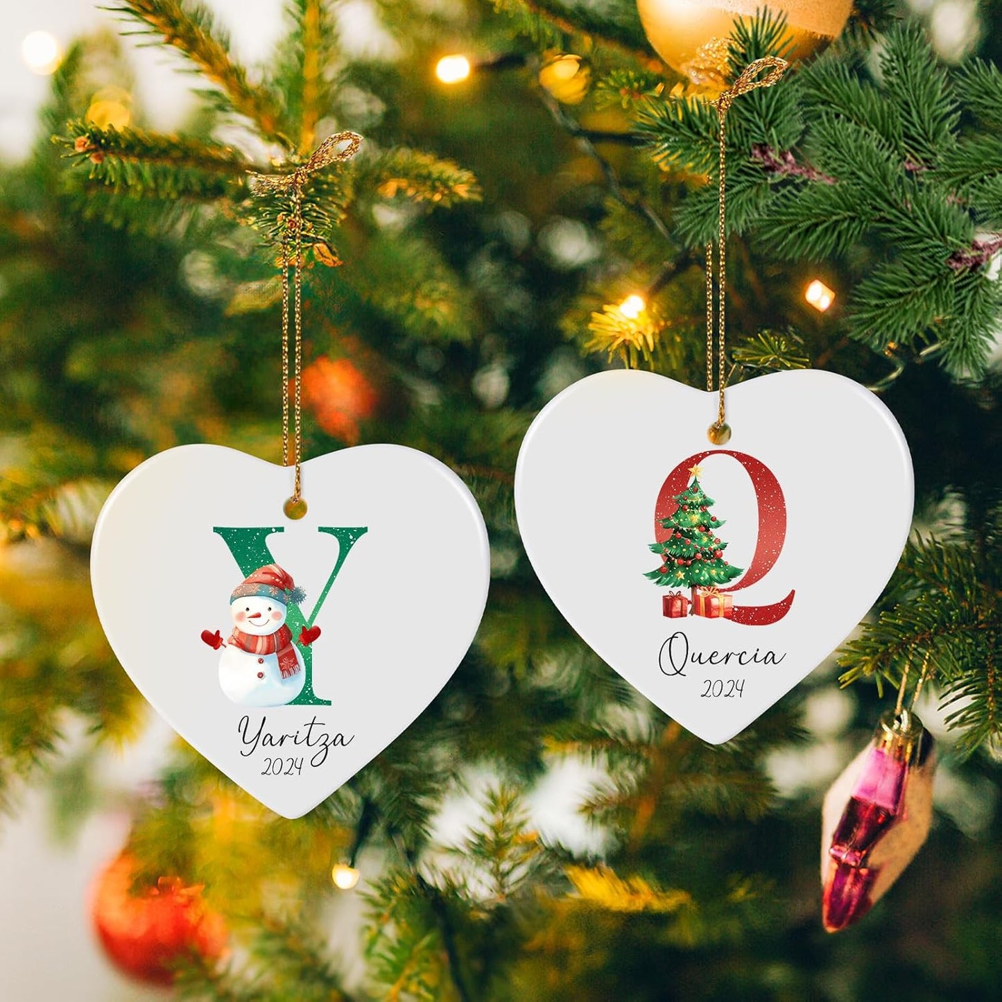 Name Ornaments for Christmas Tree, Personalized Christmas Ornaments, Custom Initial A-Z Monogram Ceramic Ornament 2025, Customized Gifts, Stocking Name Tags