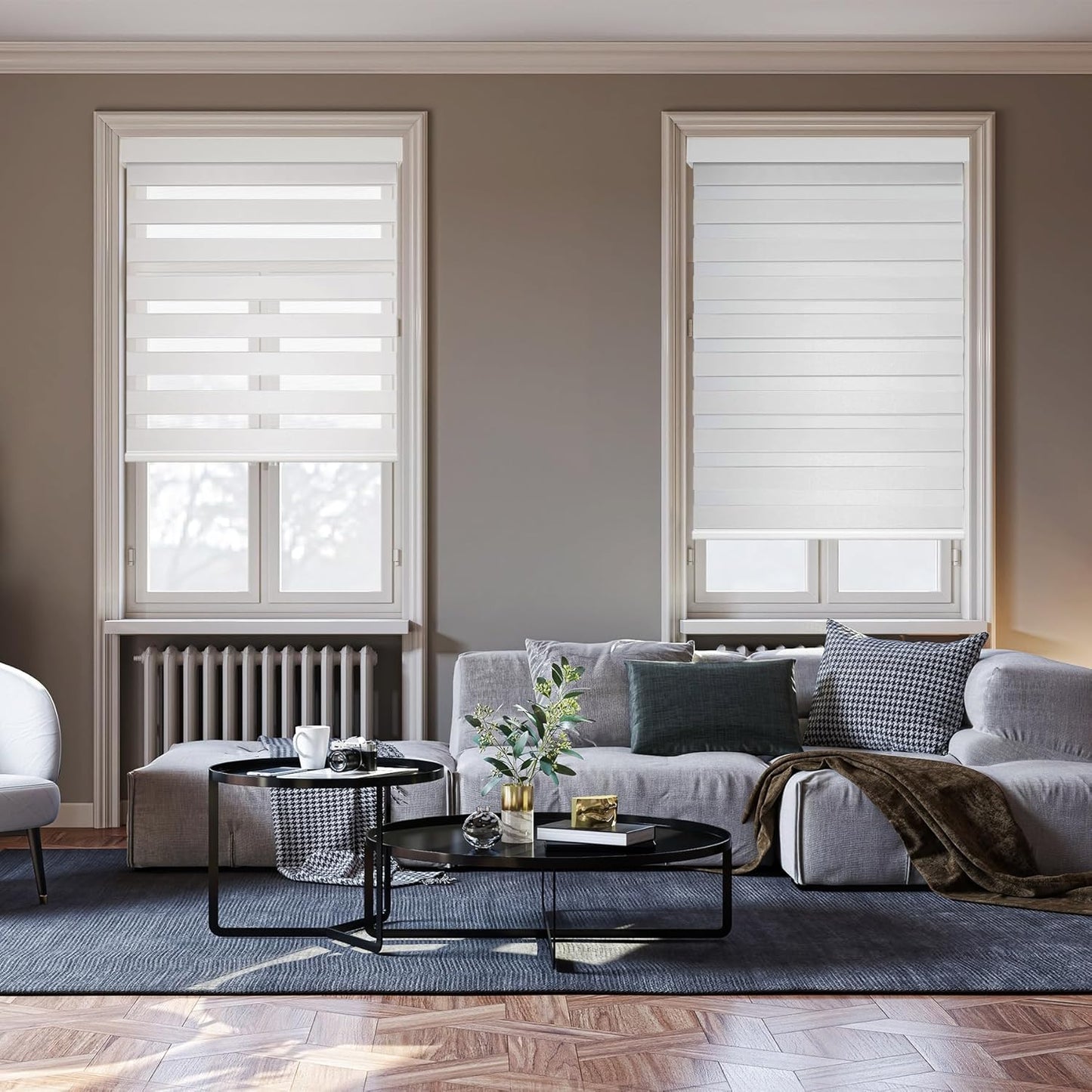 HESTIA Cordless Zebra Blinds Light Filtering Roller Shades Blackout Indoor Window Blind for Home Office,White,47" W x 60" H