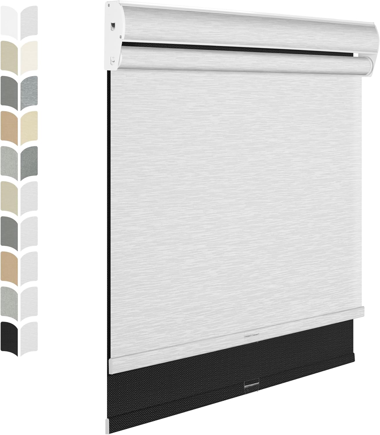 BERISSA Dual Roller Shades with Cassette Valance, Blackout and Light Filtering, Day and Night Shades for Home Office Doors, Linen Black and White, 68x36