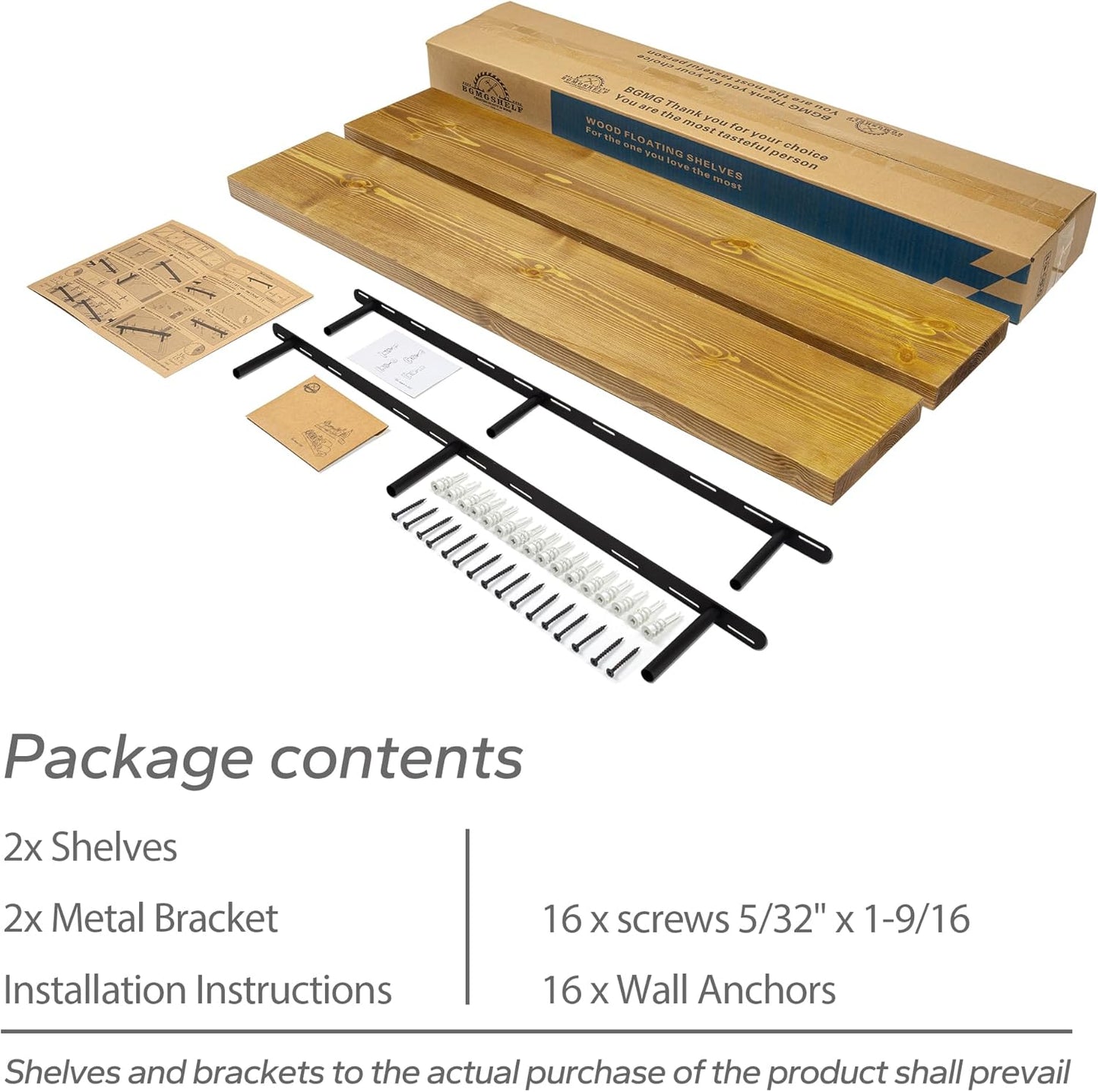 BGMG Wood Floating Shelves 48 inch Set of 2, Rustic Wooden Wall Mount Shelves for Living Room Bedroom Kitchen Farmhouse-48x6.7x1.25 inch- Gold Oak