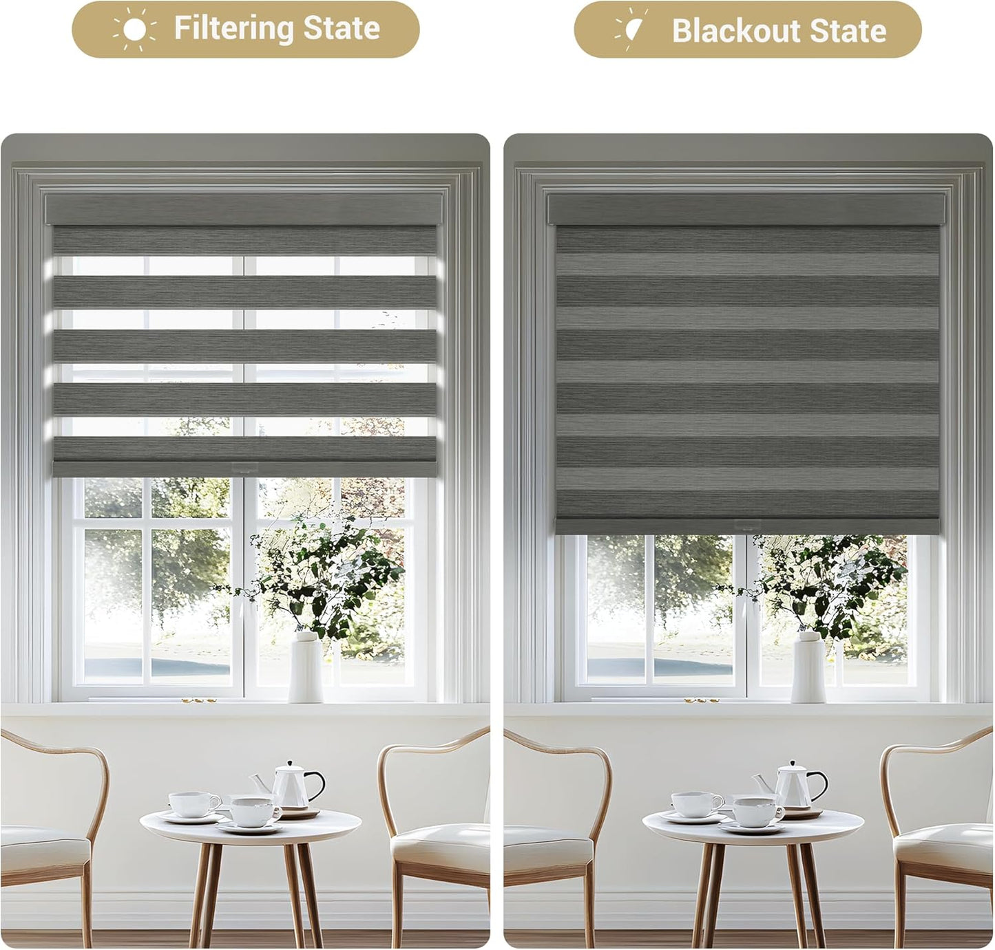 Cordless Zebra Blinds for Windows, Blackout Interior Blinds,Easy to Install,UV Protection,for Offices and Home,Custom Roller Shades, Mousse Grey,64" W x 88" H