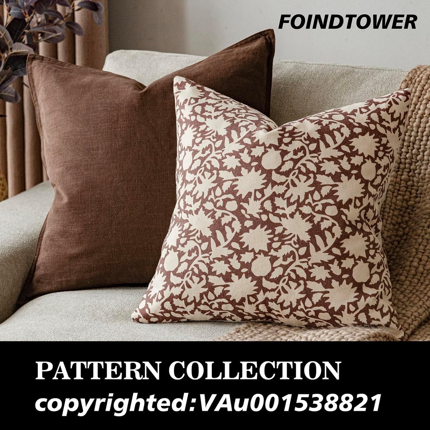 Foindtower Set of 2 Decorative Neutral Floral Throw Pillow Covers Accent Farmhouse Cushion Covers Boho Vintage Pillowcase for Couch Sofa Bedroom Living Room Home Decor Outdoor,24×24 Inch,Wine Red