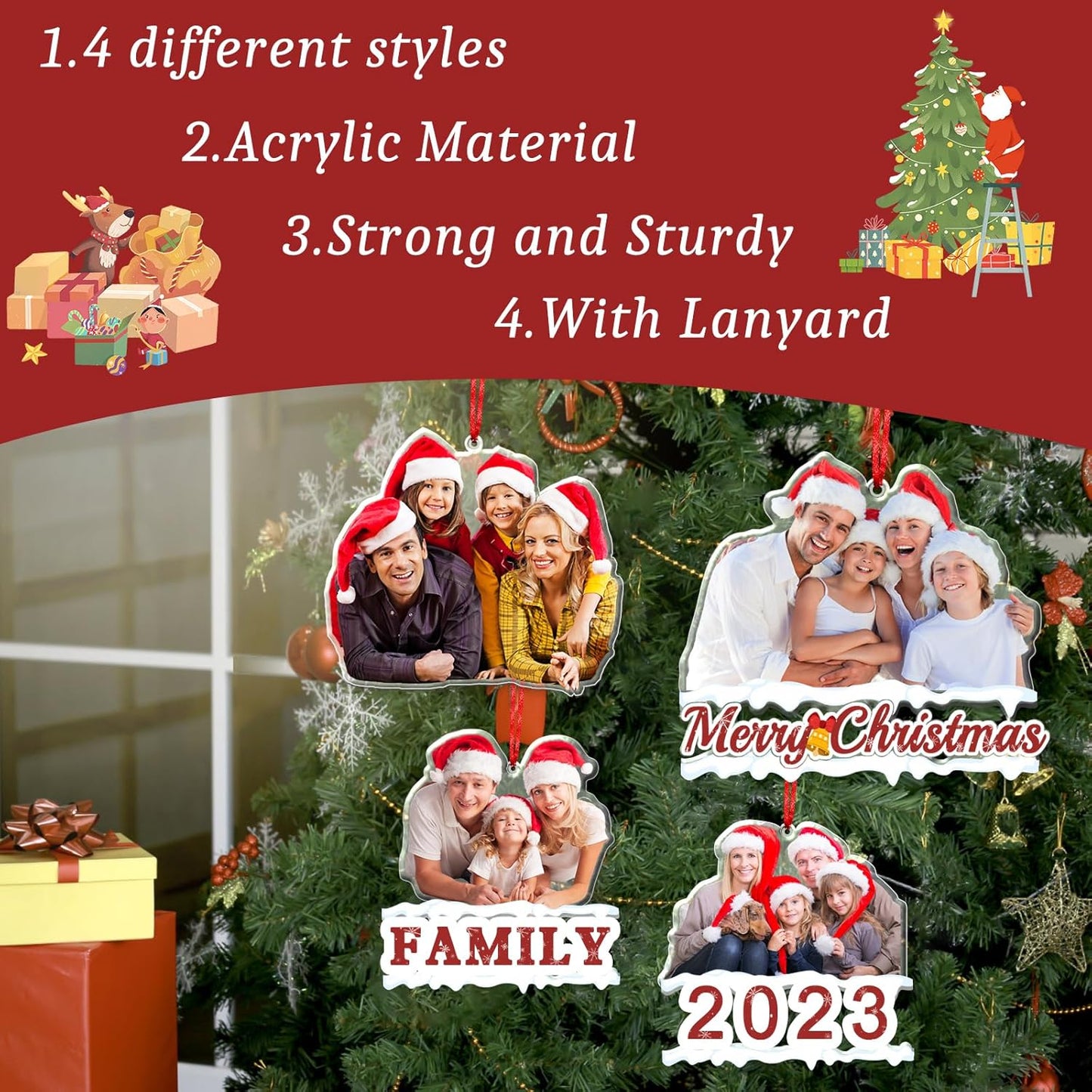 Personalized Photo Ornament Acrylic Custom Christmas Ornaments with Picture Customized Family Christmas Ornament 2023 for Tree Hanging Decoration Gift for Men Women Style 2