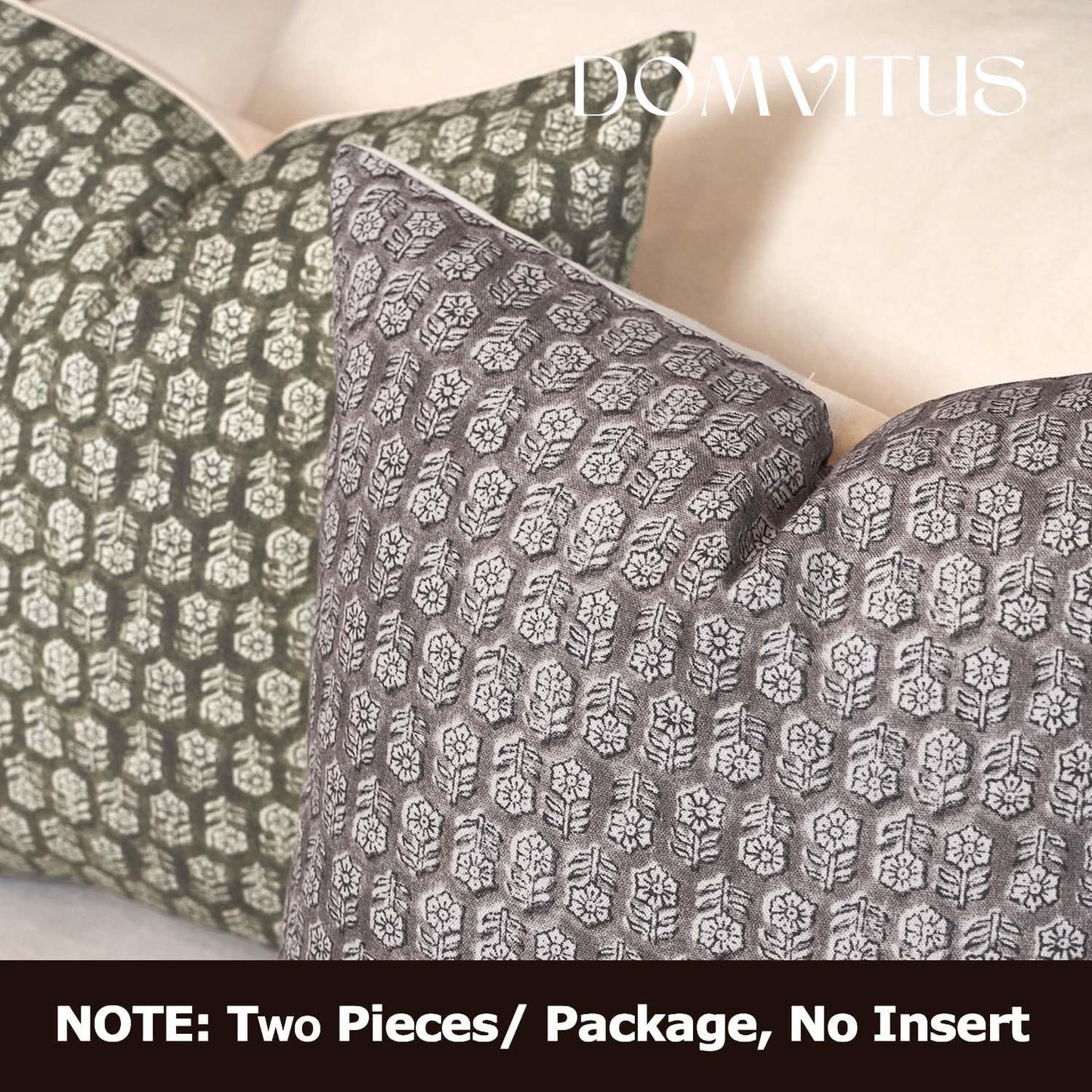 DOMVITUS Floral Pillow Covers Set of 2, Throw Pillow Covers 20x20, Floral Print Neutral Accent Decorative Pillow Covers for Living Room, Bed, Light Taupe