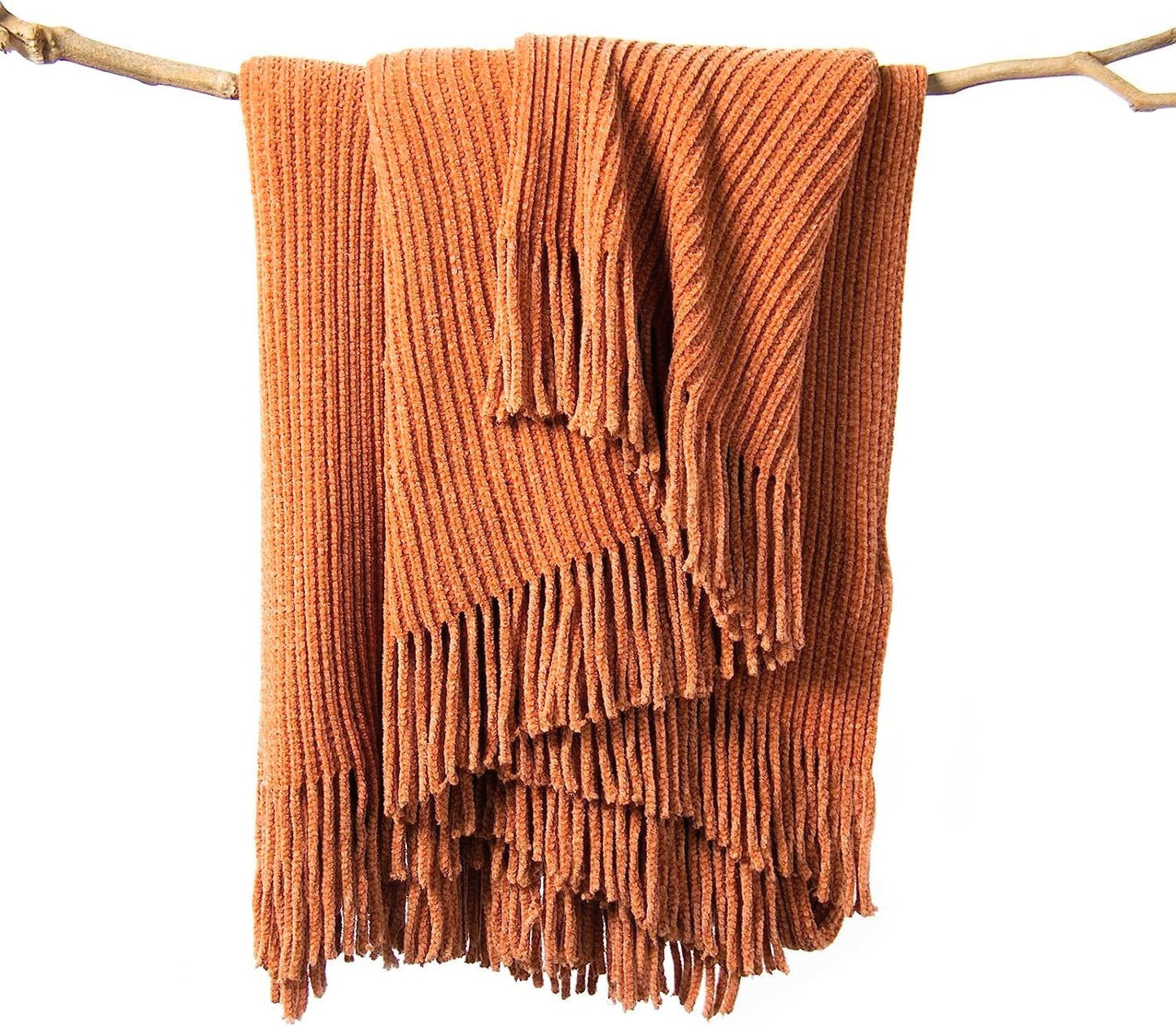 lifein Throw Blanket for Couch, Soft Boho Bed Throw,Cozy Burnt Orange Chenille Knitted Small Spring Lightweight Throw for Spring(Rust,50 * 60")