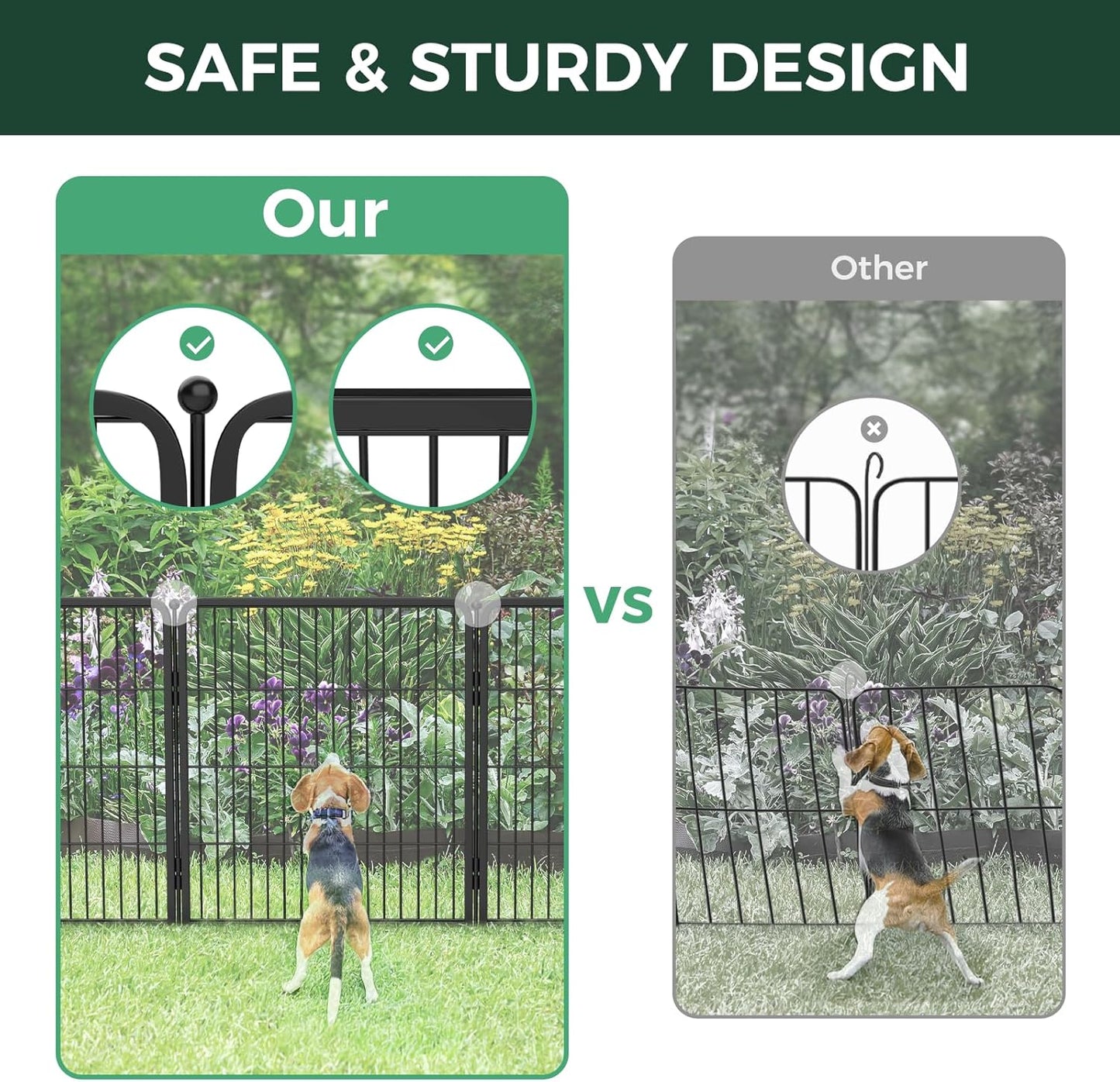 FXW Garden Fence Outdoor for The Yard – 50in(H) x 15.0ft(L) Heavy Duty Metal Animal Barrier for Dog and Rabbit, Decorative Dog Fence, 6 Panels, Black