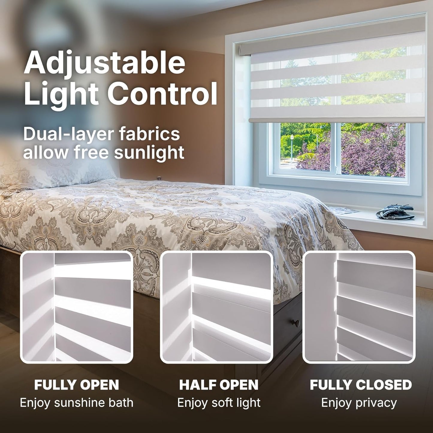 HESTIA Cordless Zebra Blinds Light Filtering Roller Shades UV Blocking Blackout Privacy Indoor Window Shades for Home Office Day and Night, Beige,26" W x 54" H