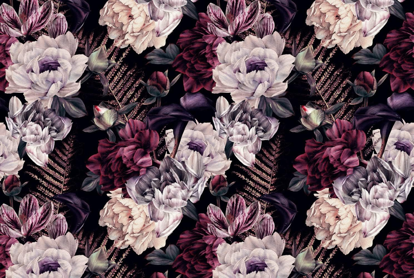 Floral Wallpaper Watercolor Dark Peony Flowers Mural Wallpaper for Bedroom Living Room (Not Peel n' Stick)