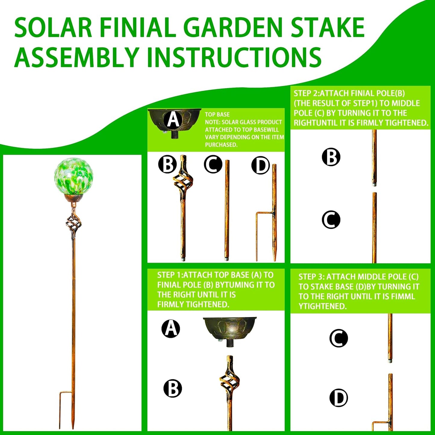 Garden Solar Lights, Decorative LED Honeycomb Glass Ball Garden Stake, Glass and Metal Outdoor Decoration, 4 x 31 Inch (Green)