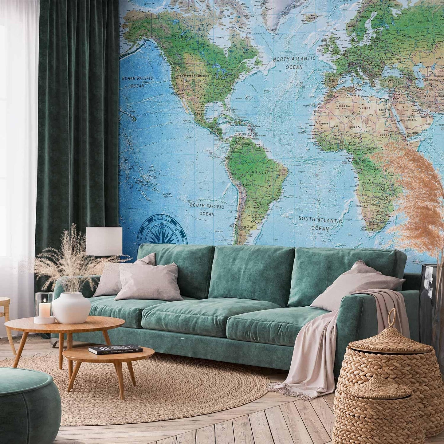 artgeist Premium Wall Mural World Map 98x69 in - XXL Non-Woven Wallpaper Fleece Wall Decor Photo Print Picture Image Design Home Map of The World k-A-0127-a-a