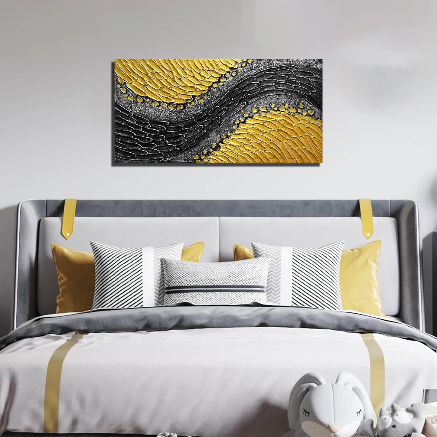 Abstract Painting Wall Art for Living Room Black and Gold Wall Art for Office Canvas Wall Decor for Bedroom Size 20 x 40 Inch