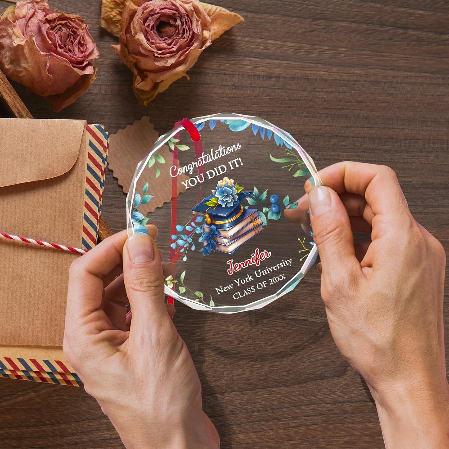 Personalized Graduate Glass Christmas Ornament, Class of 2025 Graduation Picture Ornament Gift for Congrats Son Daughter Friends, Custom Name School Graduation Ornaments Gifts