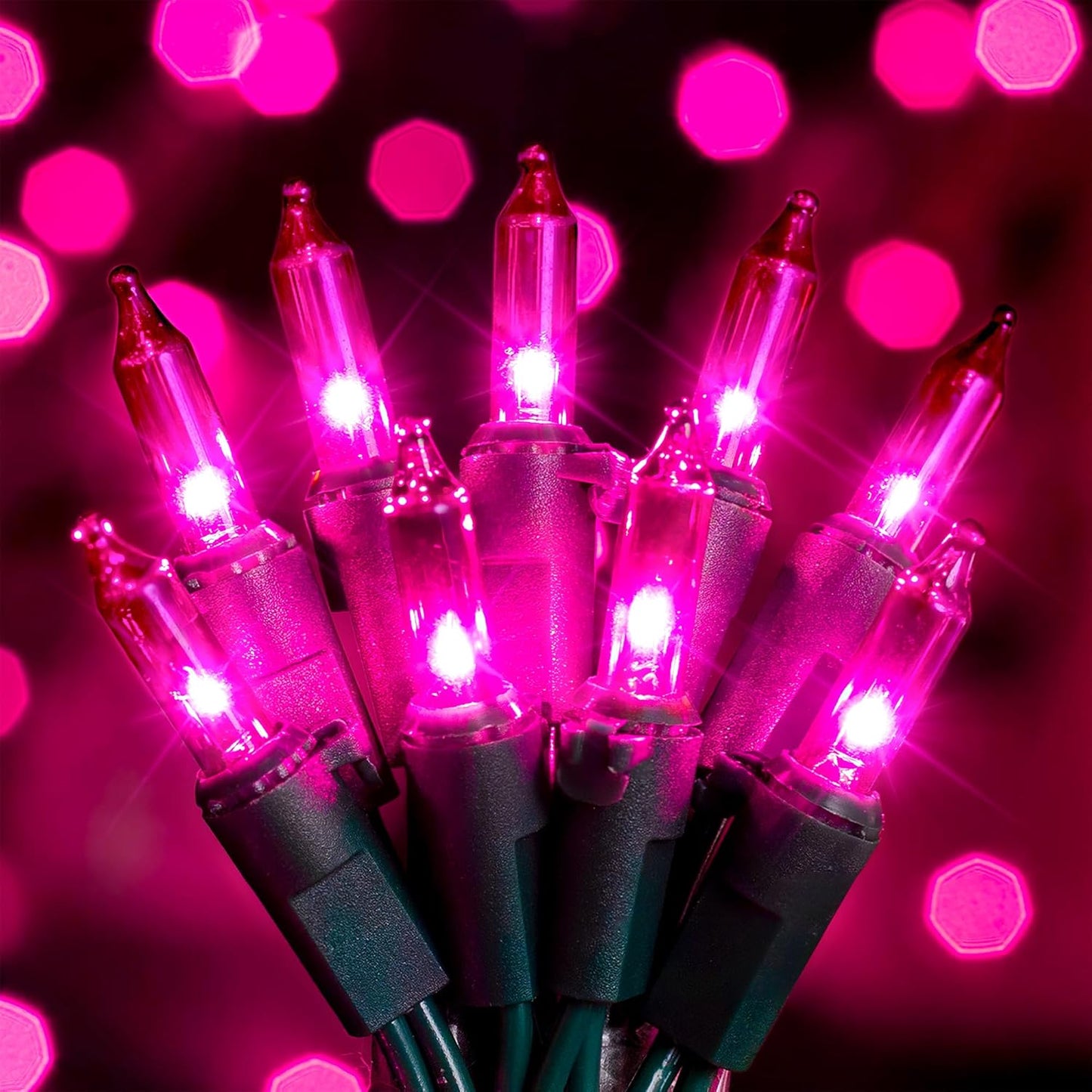 Hopolon Purple Halloween Mini String Lights,2PACk 50Count Incandescent Christmas Lights Green Wire,13FT Connectable Tree Lights for Indoor Outdoor Halloween,Valentines,Patio,Party,Home Decor,Purple