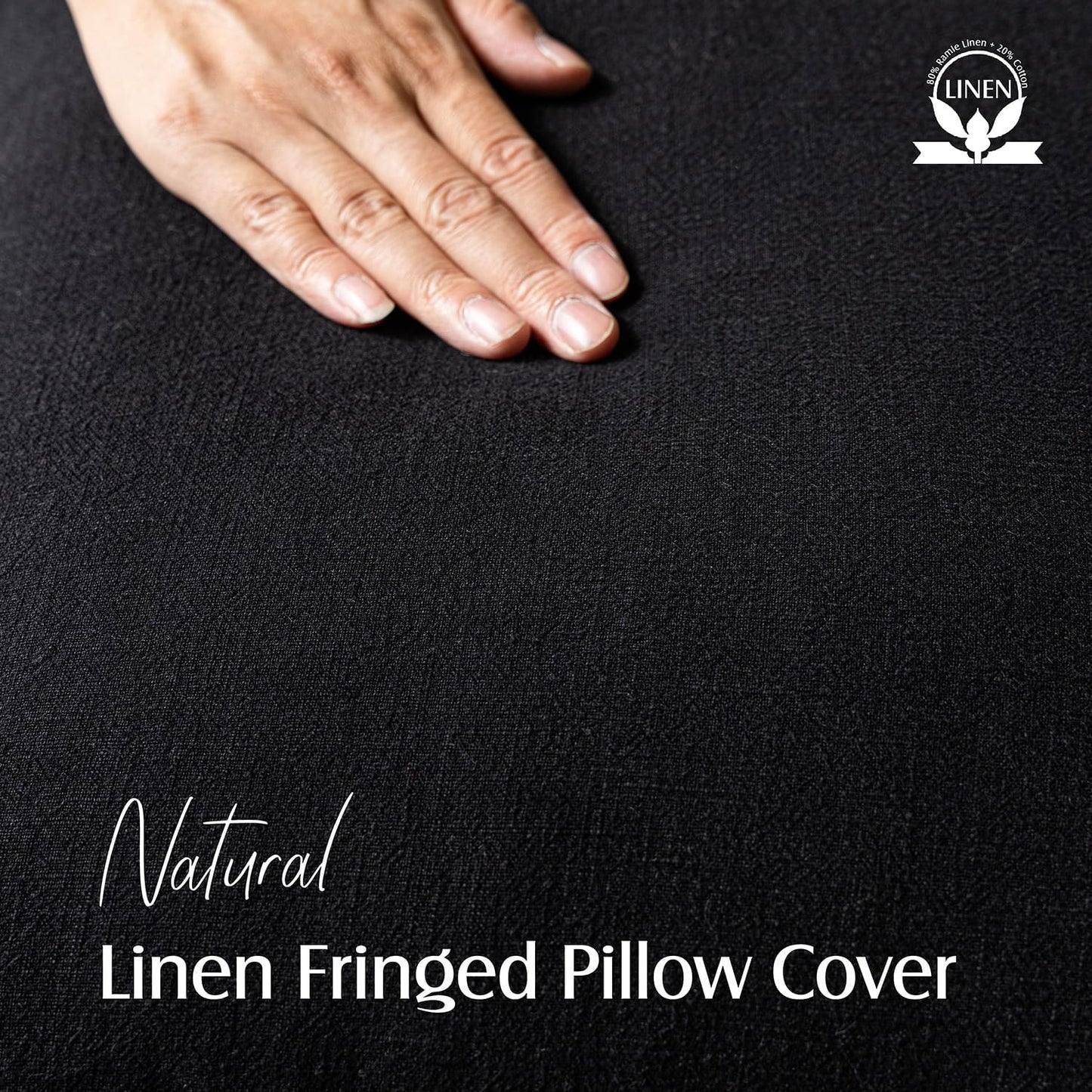 Foindtower Set of 2 Decorative Linen Fringe Lumbar Throw Pillow Covers Boho Farmhouse Cushion Cover with Tassels Soft Accent Pillowcase for Couch Sofa Bed Living Room Home Decor,12×20 Inch,Black