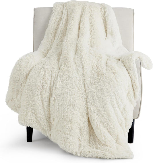 Bedsure GentleSoft Fuzzy Sherpa Faux Fur Twin Blanket Cream Cozy Gifts for Women, Soft Fleece Plush Warm Minky Thick Blanket Twin Size for Bed, Couch, Room Dorm Essentials Cream Decor Gifts, 60x80