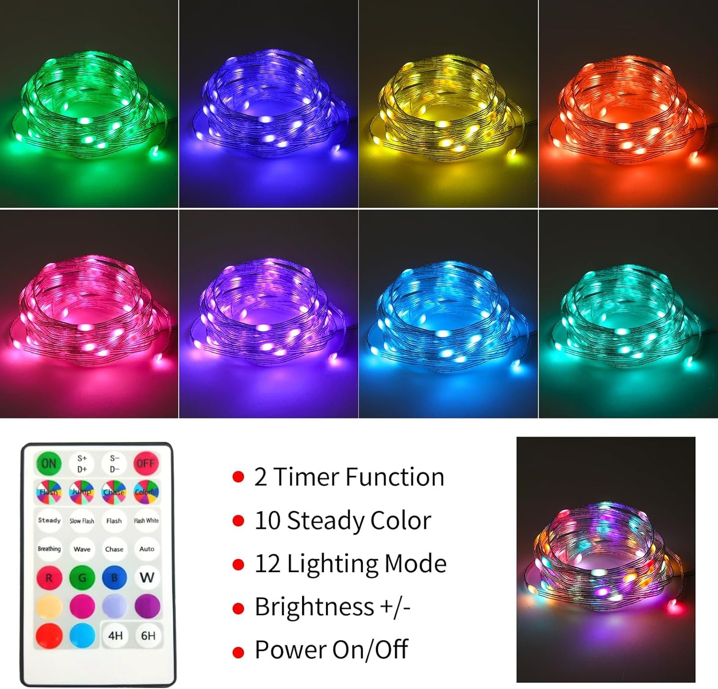 Fairy Lights Battery Operated Color Changing String Lights with Remote, 16.4FT 2 Pack Twinkle Lights USB Plug or Battery Powered, Outdoor Christmas Decorations for Bedroom Wedding Party Indoor