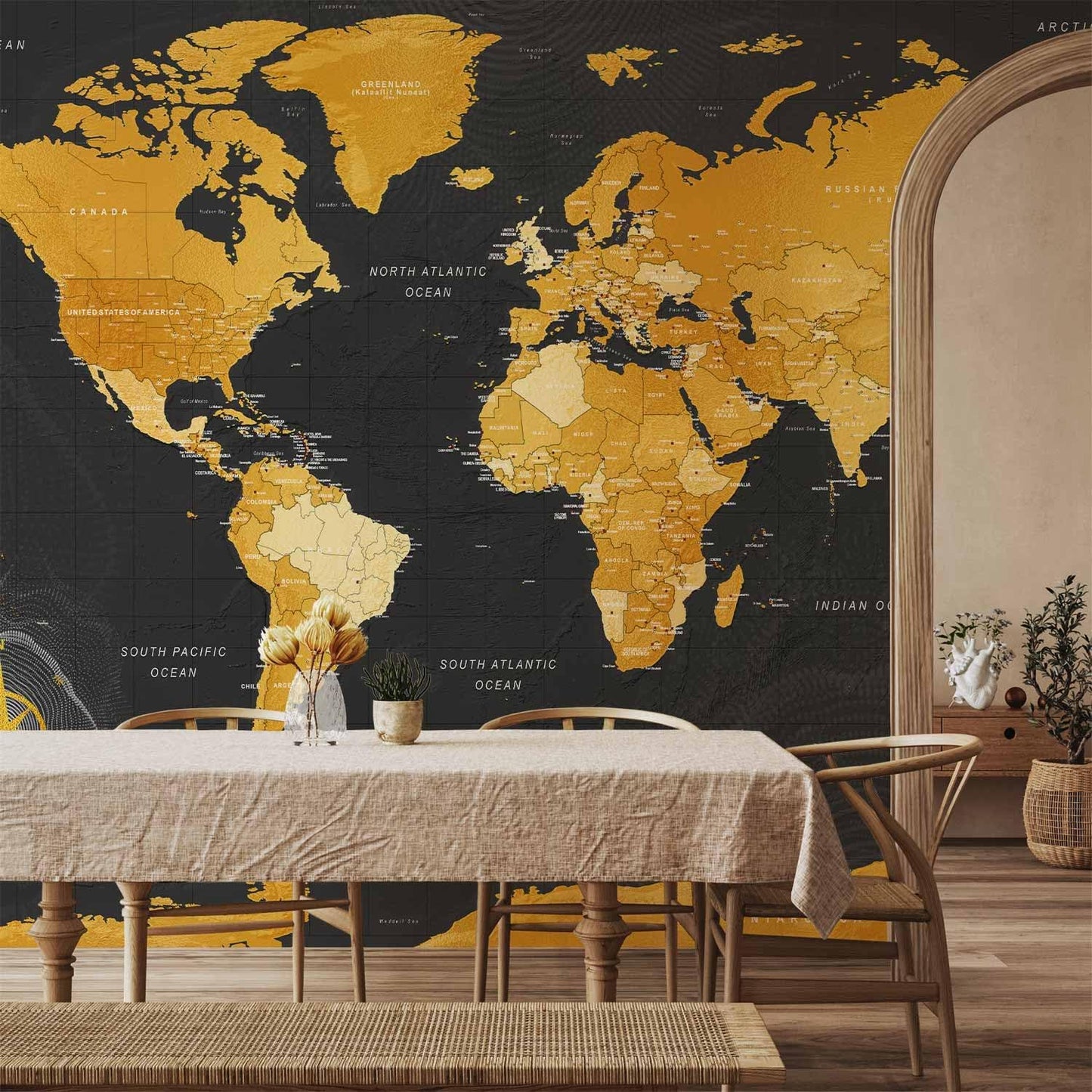 artgeist Premium Wall Mural World Map 197x138 in - Non-Woven Wallpaper Fleece Wall Decor Photo Print Picture Image Design Home Map of The World k-A-0130-a-a