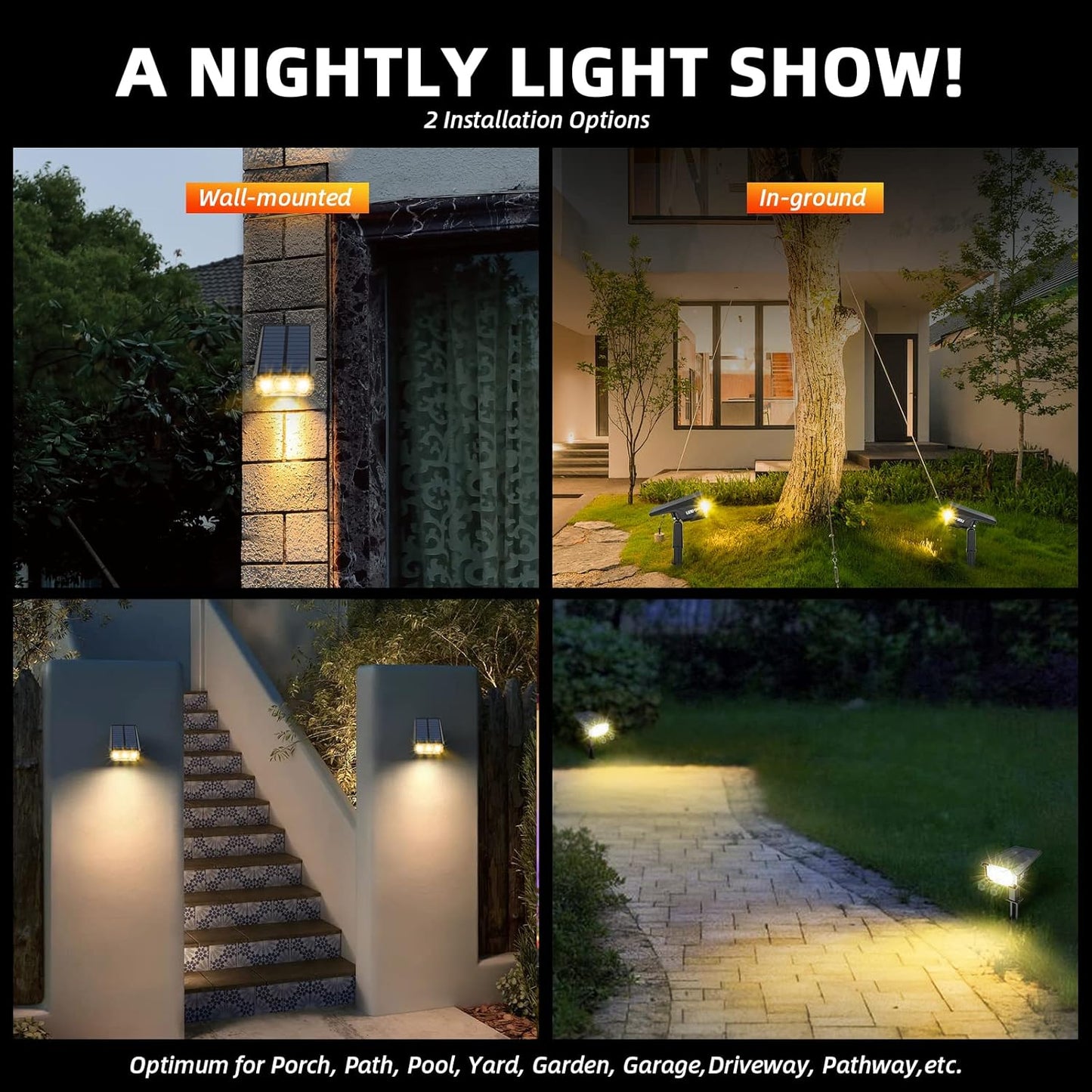 3 Brightness Modes Solar Outdoor Lights with Super Bright 40LEDs, 360 Adjustable Lighting Angle, USB Charging, Longer Working Time, Waterproof, Patio, Porch, Driveway