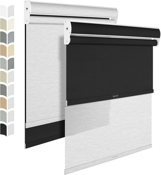 BERISSA Cordless Dual Roller Shades with Cassette Valance,Double Window Shades Blackout and Light Filtering Shades,Day and Night Roller Shades for Home Office Door.Linen Black and White.56 W x 64" H
