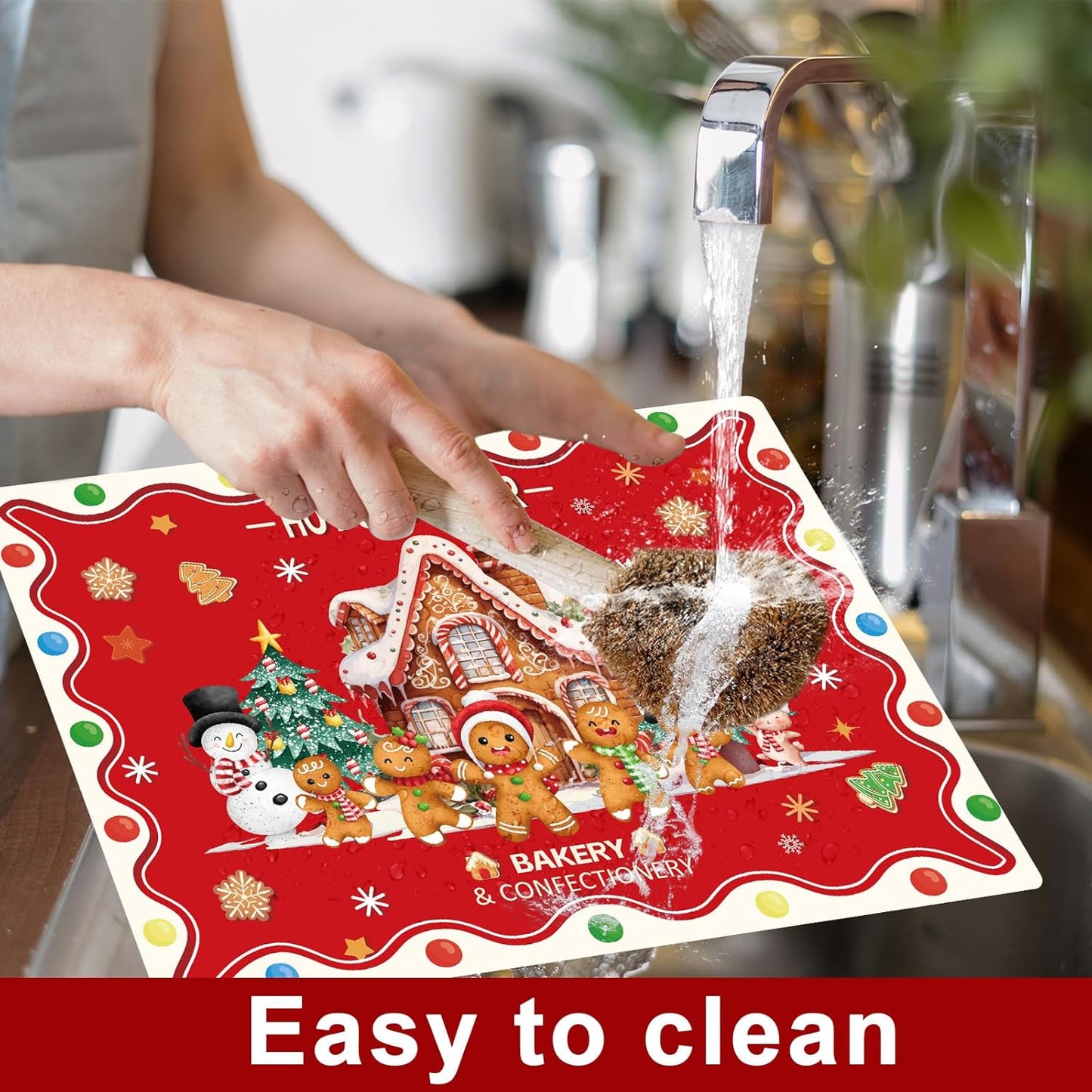 Christmas Placemats Set of 6 Christmas Retro Gingerbread Plastic Table Mats Xmas Bakery Gingerbread House Place Mats Winter Holiday Table Decoration for Indoor Outdoor Party Kitchen Dining