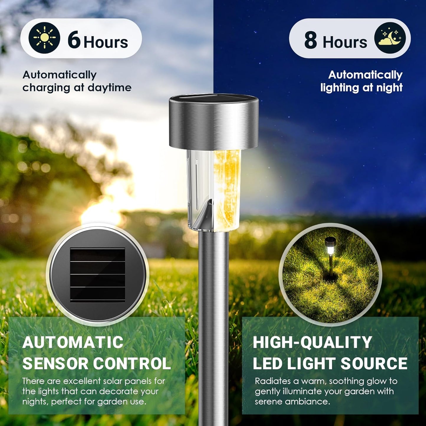 GIGALUMI Solar Lights Outdoor Waterproof, 20 Pack, Stainless Steel LED Solar Garden Lights for Patio, Lawn, Yard and Landscape, Garden Decor Patio Decor,Warm White