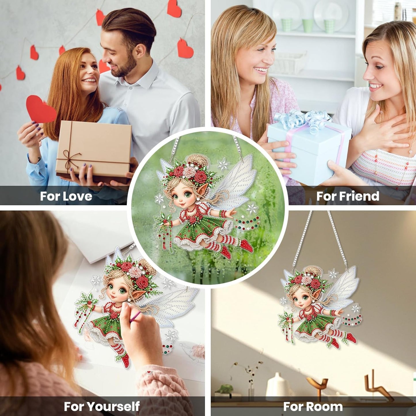 EOBROMD Diamond Hanging Art Kits for Adults, Diamond Art Painting Fairy Window Pendant Kits Suncatchers, DIY Special Shaped Rhinestone Adults, Home Wall Decor