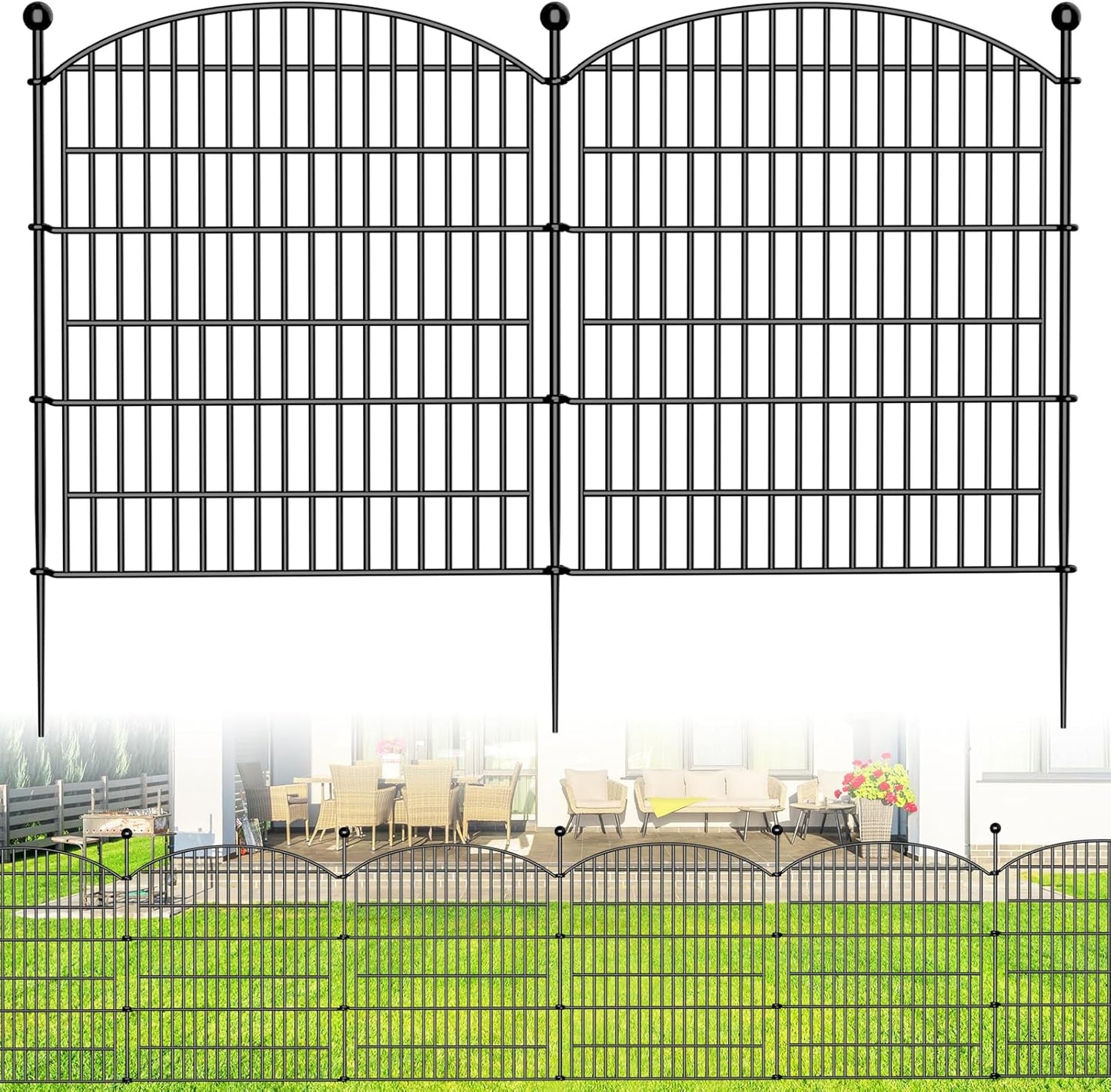 Decorative Garden Fence, 5 Panels - 32 in (H) x 11.8 ft (L) No Dig Dog Fence Outdoor for Yard, Rustproof Tall Garden Fencecing Panels, Animal Barrier Suitable for Yard Border, Patio, and Outdoor Use