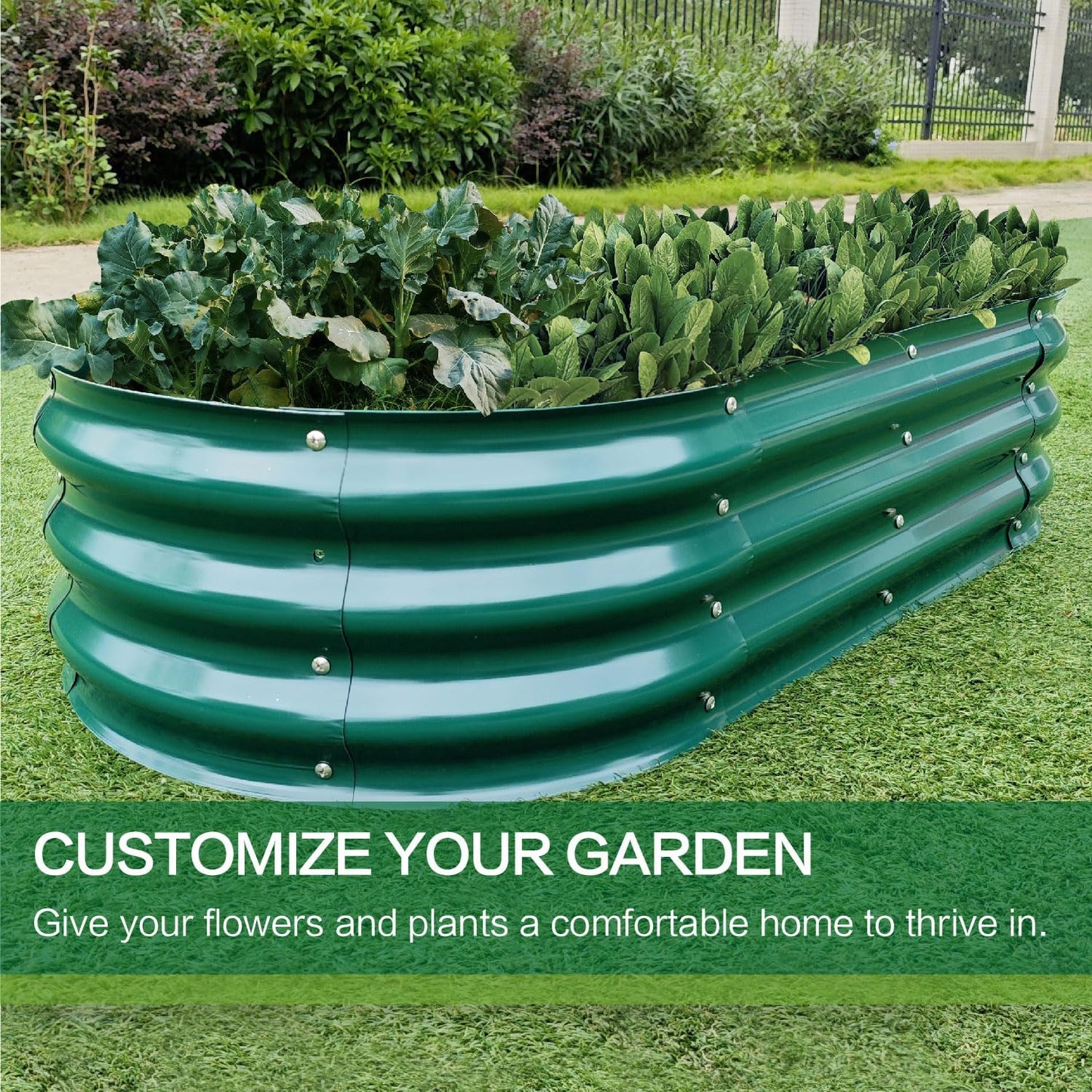Gardmax Galvanized Raised Garden Bed, Lightweight Planter Boxes Outdoor with Easy Assembly, Large Garden Bed for Vegetables, Fruits, Flower Dark Green 8FT