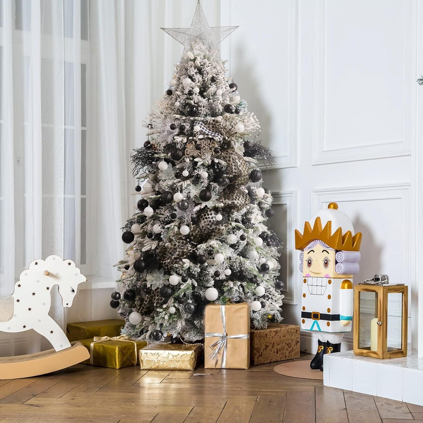 87-Pack Shatterproof Christmas Ball Ornaments Set, Christmas Tree Decorations with Hand-held Gift Package for Xmas Tree Holiday Wedding Party (Black and White)