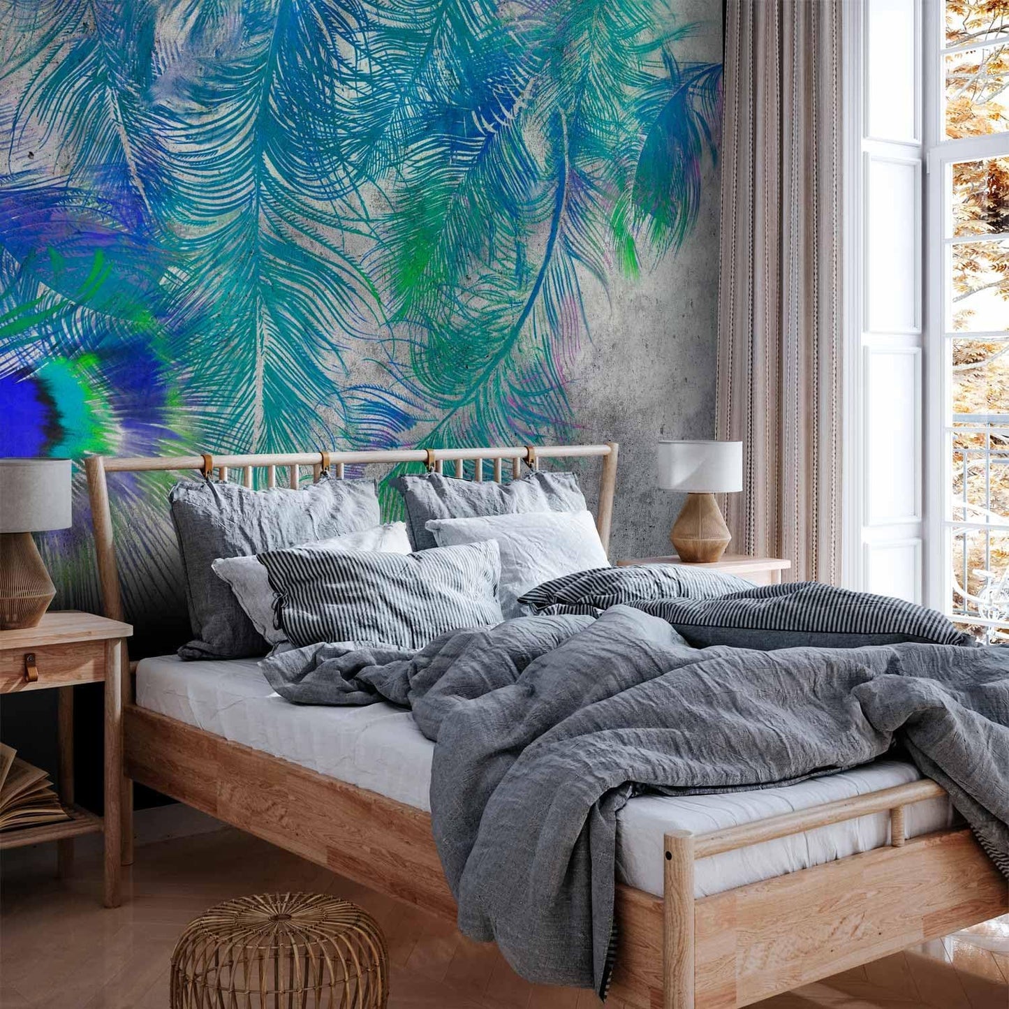 artgeist Premium Wall Mural Cement Feather 138x101 in - XXL Non-Woven Wallpaper Fleece Wall Decor Photo Print Picture Image Design Landscape Colorful Abstract n-A-1488-a-a