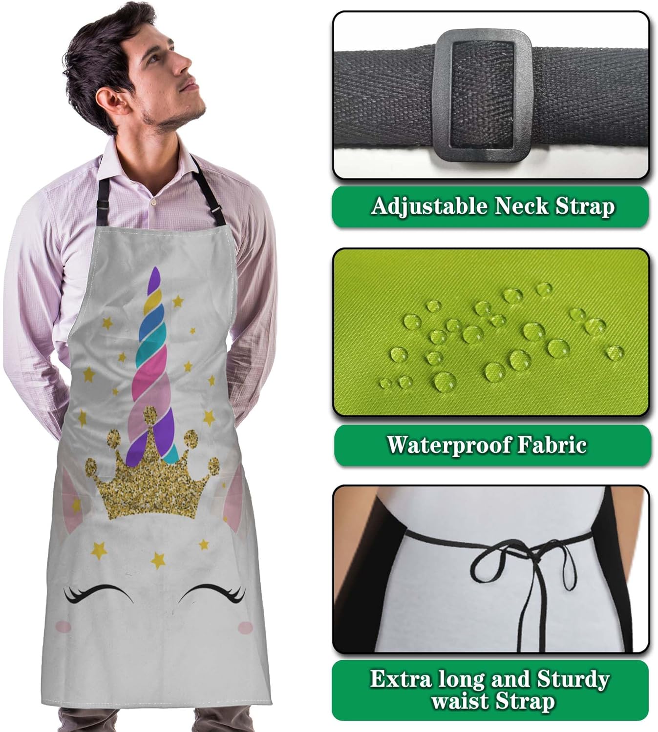 Chef Apron for Men Unicorn Queen Magic Eyes Eyelashes Vintage Aprons for Women for Kitchen Cooking Restaurant BBQ Painting Crafting 27” (W) x 31” (H), Waterproof Apron