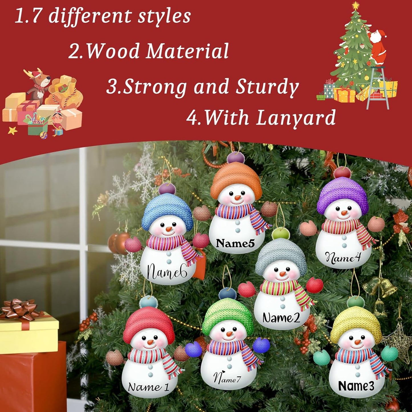 Personalized Christmas Ornaments with Names Snowman Custom Family Ornament Customized Xmas Tree Hanging Wood Decoration Gift 3.15"（8cm） Purple