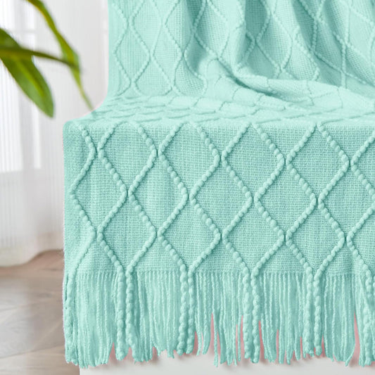 inhand Knitted Throw Blanket for Couch and Bed, Soft Living Room Home Decor Knitted Blanket with Tassel, Outdoor Lightweight Breathable Summer Blanket, Farmhouse Warm Woven Decorative, 50"x60"