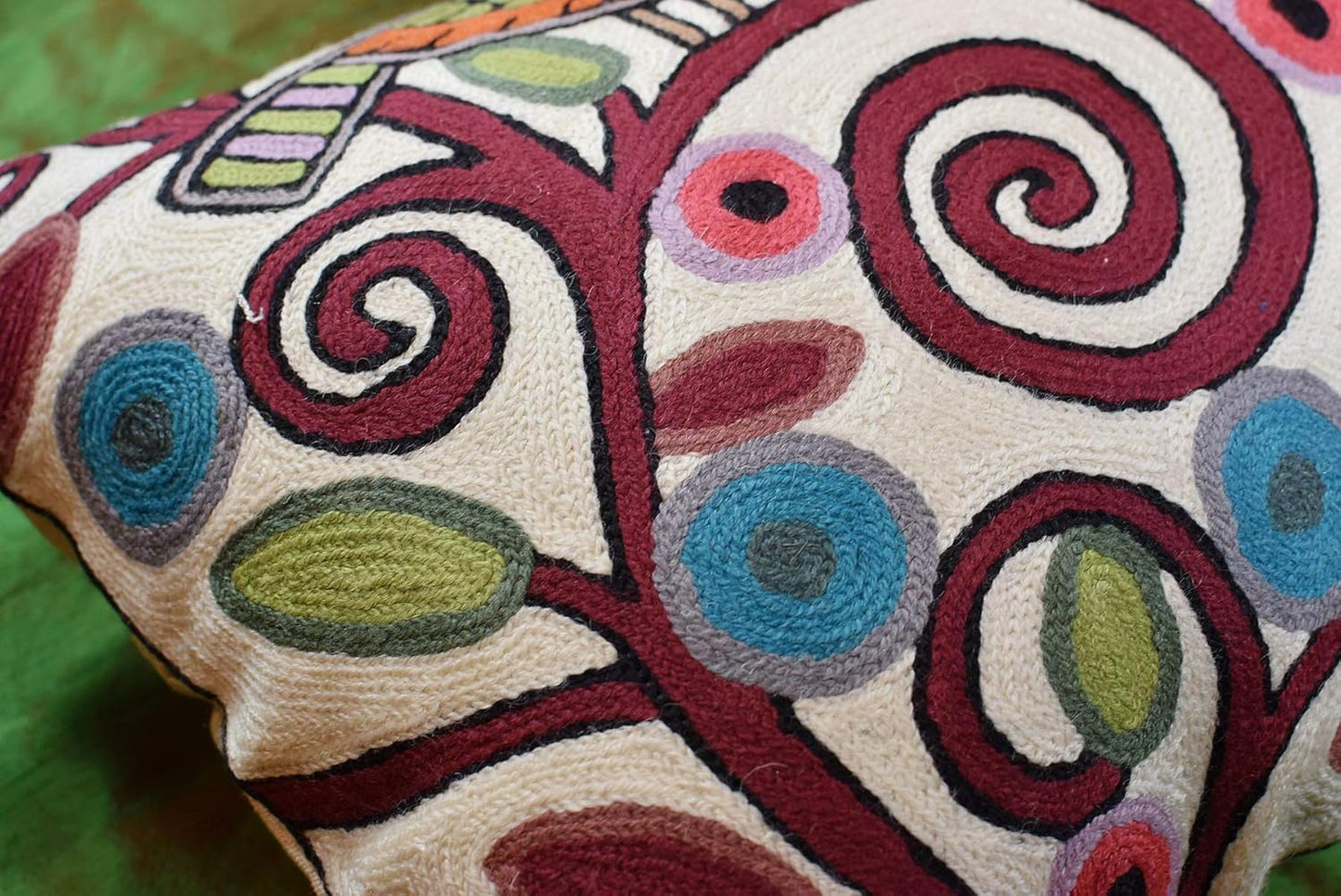 Lumbar Klimt Modern Pillow Cover | Cream, Multicolor Tree of Life, Birds, Floral Suzani Floral Pattern | 14" x 20" | 1 Count