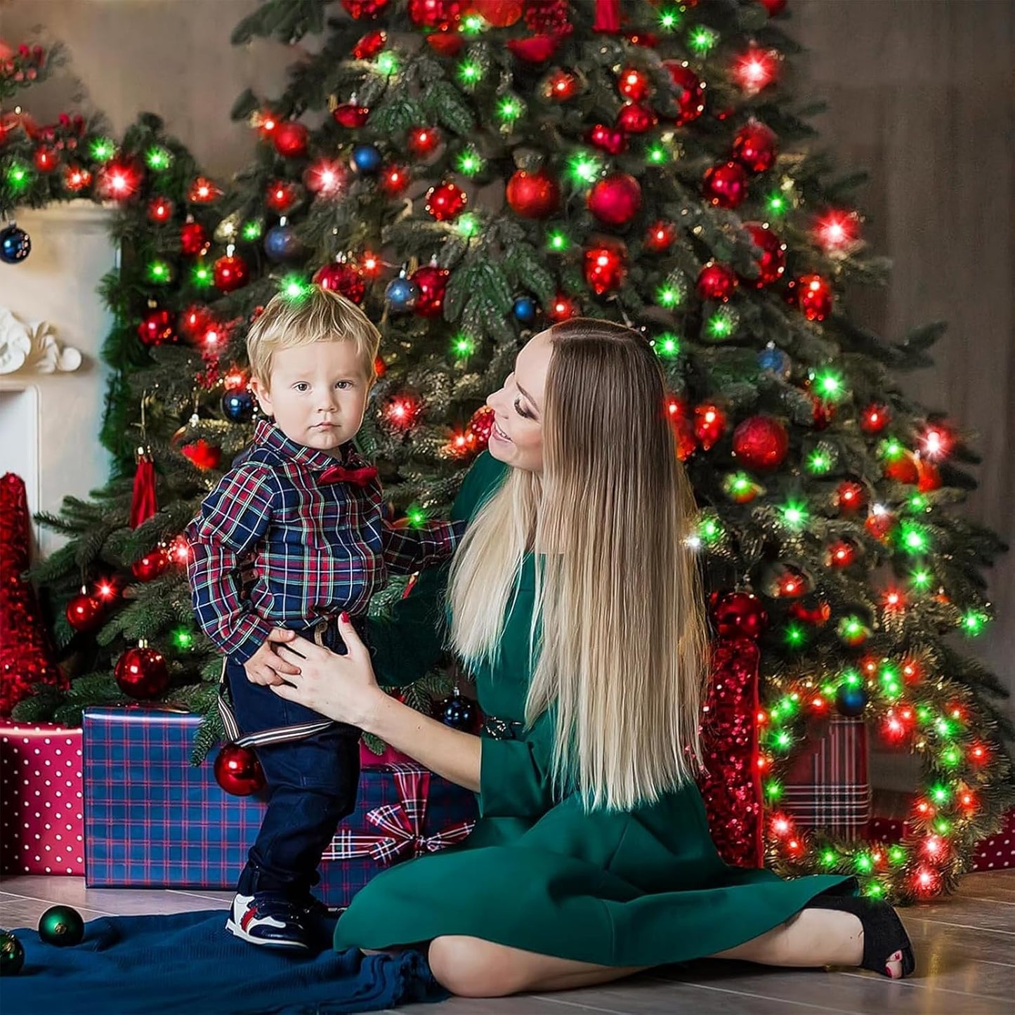 400 LED Christmas Lights Outdoor, 132ft Red and Green String Lights for Bedroom Clear Wire, 8 Modes Plug in Waterproof Fairy String Lights with Timer Memory for Tree Christmas Halloween Decorations