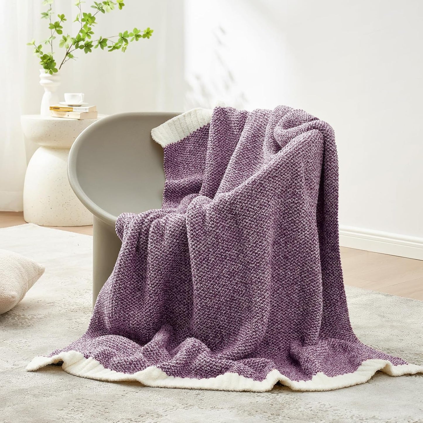 Snuggle Sac Purple Throw Blankets for Couch, Super Soft Warm Blankets Cozy Knit Fuzzy Plush Lightweight Throws for Sofa, Bed,Living Room, Heather Purple, 50x60 inches