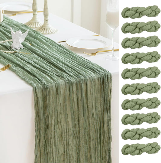 Sioloc 10 Pack Sage Green Cheesecloth Table Runner Fall Autumn Decor for Home 10ft Table Cloth for Tea Wedding Birthday Party Baby Bridal Shower Halloween Thanksgiving