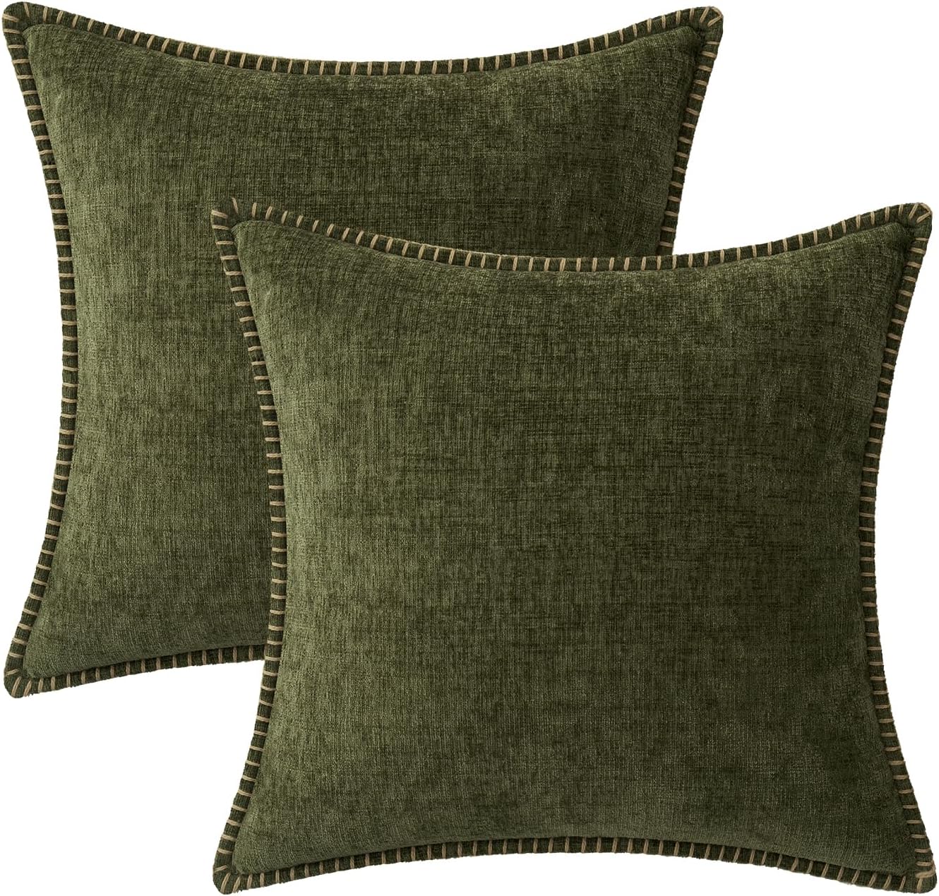 MIULEE Pack of 2 Couch Throw Pillow Covers 16x16 Inch Olive Green Farmhouse Decorative Pillow Covers with Stitched Edge Soft Chenille Solid Dyed Spring Pillow Covers for Sofa Bed Living Room