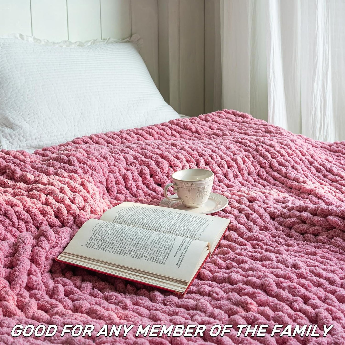 Chunky Knit Blanket - Luxury Soft Cozy 60 * 80 Throw Blanket,100% Woven Blanket Rope Knot Throw Blanket for Couch, Sofa, Home Decor, Gift - Machine Washable(Pink)