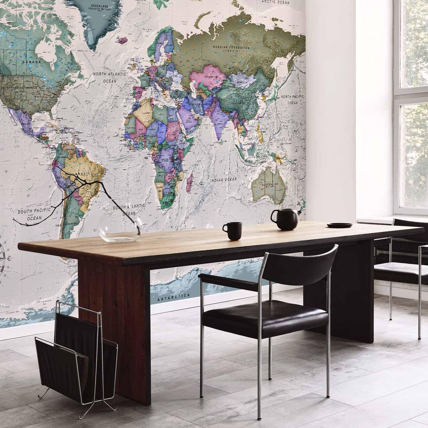 artgeist Premium Wall Mural World Map 118x83 in - XXL Non-Woven Wallpaper Fleece Wall Decor Photo Print Picture Image Design Home Map of The World k-A-0380-a-a