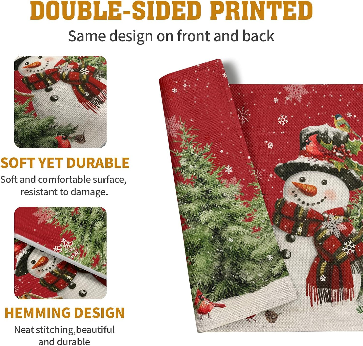 Snowman Christmas Red Placemats Set of 4 Xmas Tree Cardinal Snowflakes Linen Table Mats Seasonal Winter Holiday Place Mats Washable Placemat for Party Kitchen Dining Outdoor Indoor Decor