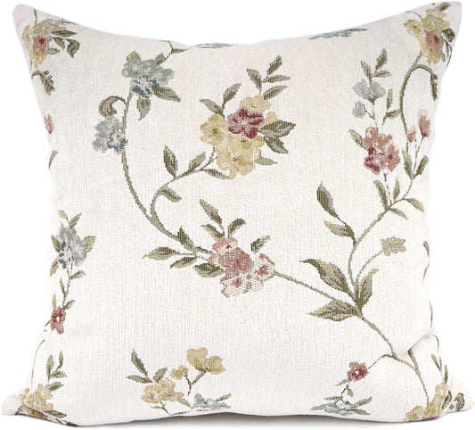 YOUR SMILE Embroidery Jacquard White Floral Leaf Pattern Square Decorative Throw Pillow Case Cushion Cover,18x18 inch