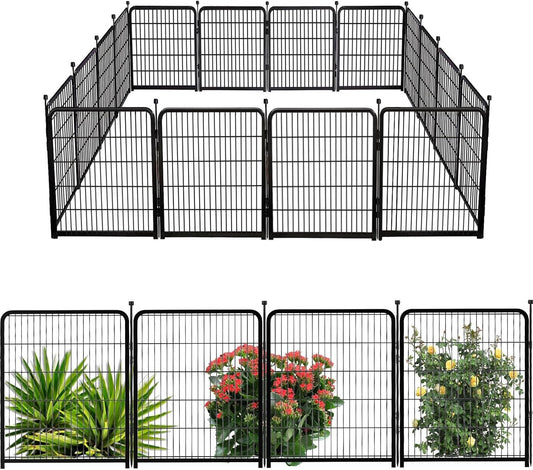 Doorless 48 in(H) Decorative Garden Fence and Borders, 12 Panels Total 26.6 Ft(L), Outdoor Dog Fence, Fencing for Garden Beds, Dog Play Pen Outdoor, Flower Bed Fencing, Black